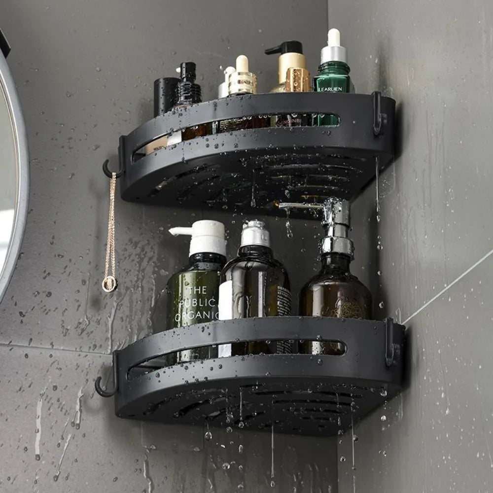 Étagère de douche adhésive sans perçage (lot 1–3) – Organisateur mural étanche pour shampoings et serviettes