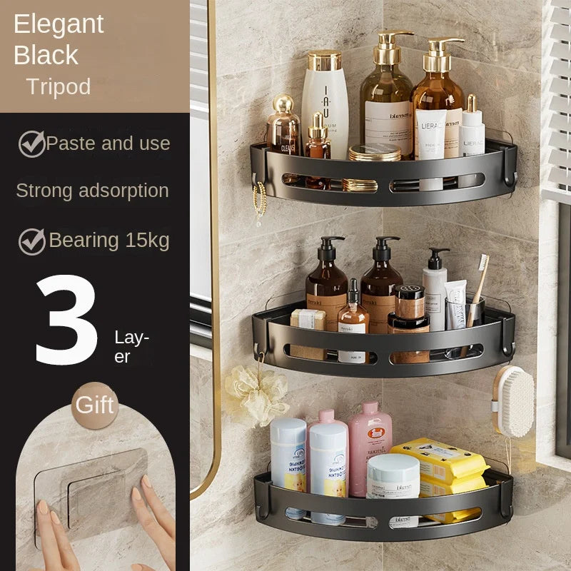 Étagère de douche adhésive sans perçage (lot 1–3) – Organisateur mural étanche pour shampoings et serviettes