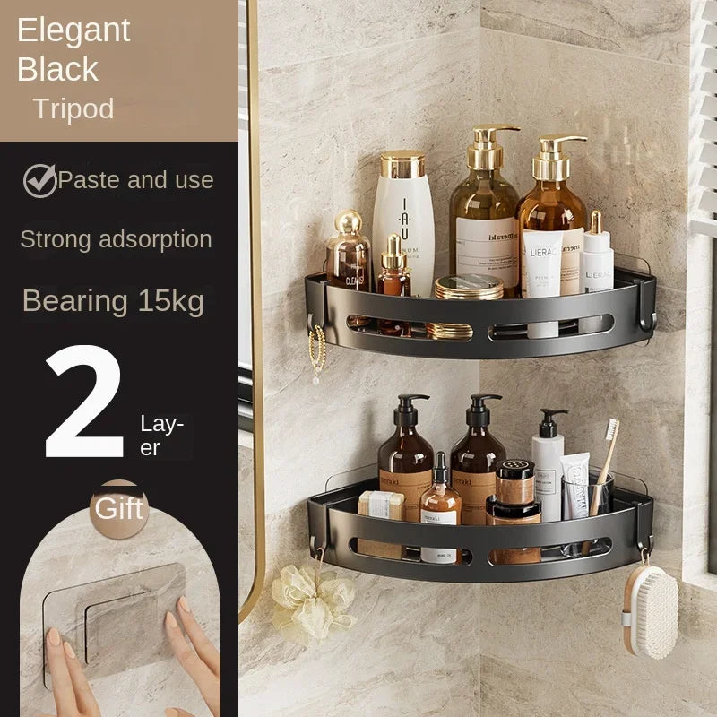 Étagère de douche adhésive sans perçage (lot 1–3) – Organisateur mural étanche pour shampoings et serviettes