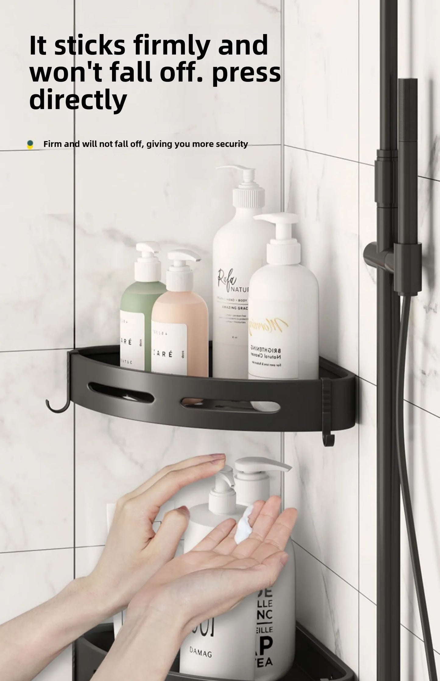 Étagère de douche adhésive sans perçage (lot 1–3) – Organisateur mural étanche pour shampoings et serviettes