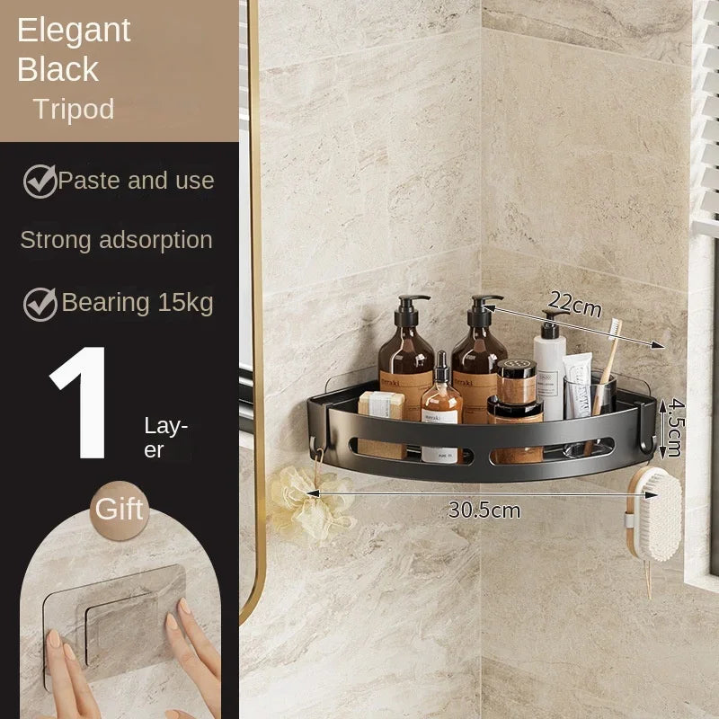 Étagère de douche adhésive sans perçage (lot 1–3) – Organisateur mural étanche pour shampoings et serviettes