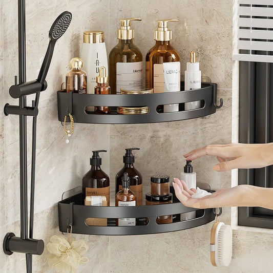 Étagère de douche adhésive sans perçage (lot 1–3) – Organisateur mural étanche pour shampoings et serviettes